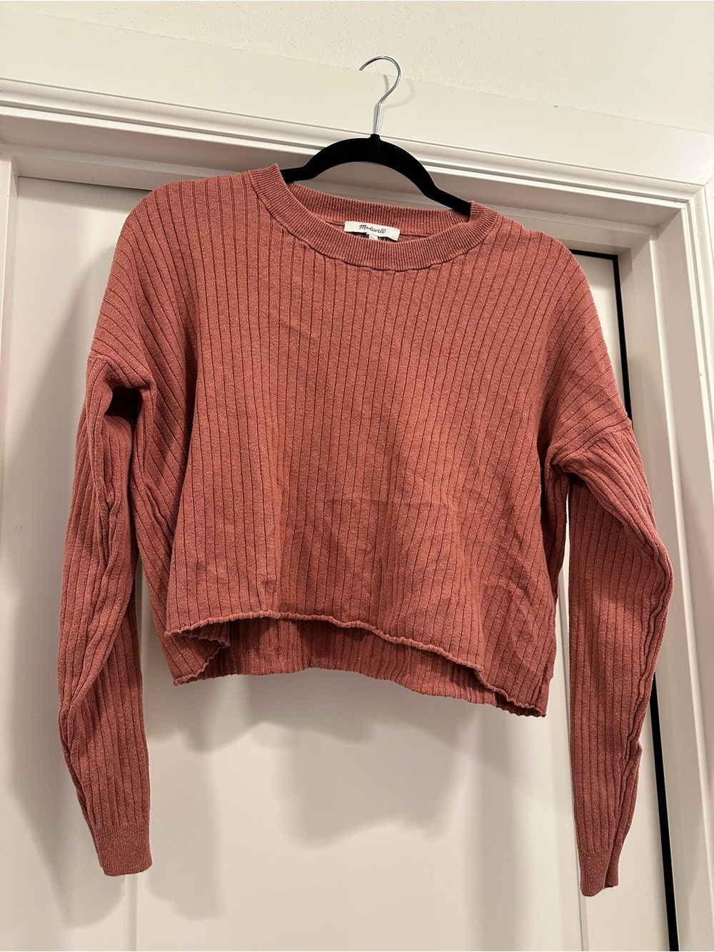 Madewell Ribbed Cropped Crewneck Sweater - Rose